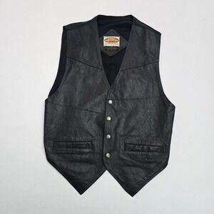 Paragraff Mens Black Genuine Leather Vest Biker Western Waistcoat Size L
